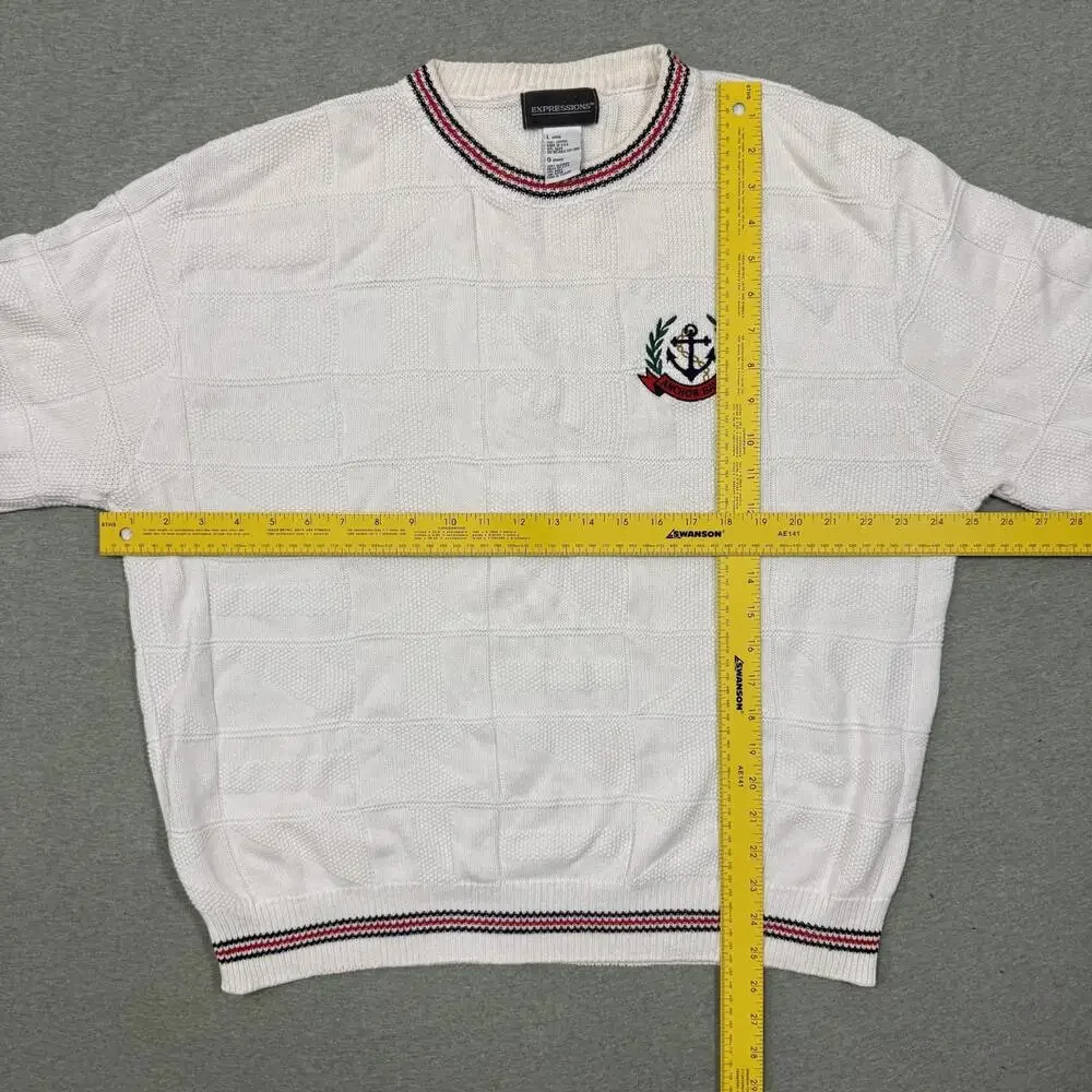Vintage Expressions International Anchor Bay Knit White Sweater Mens Sz LG USA - Picture 4 of 6
